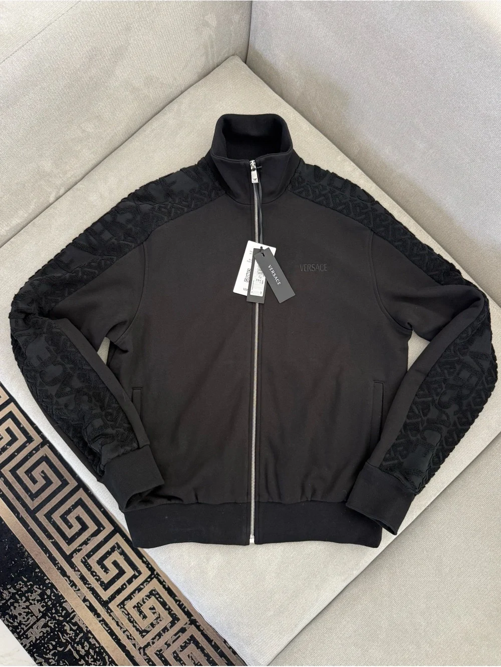 Versace Jacquard Logo Texture Sleeves Jacket Size Small. Brand New